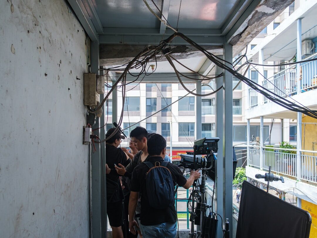 outdoor film crew shooting