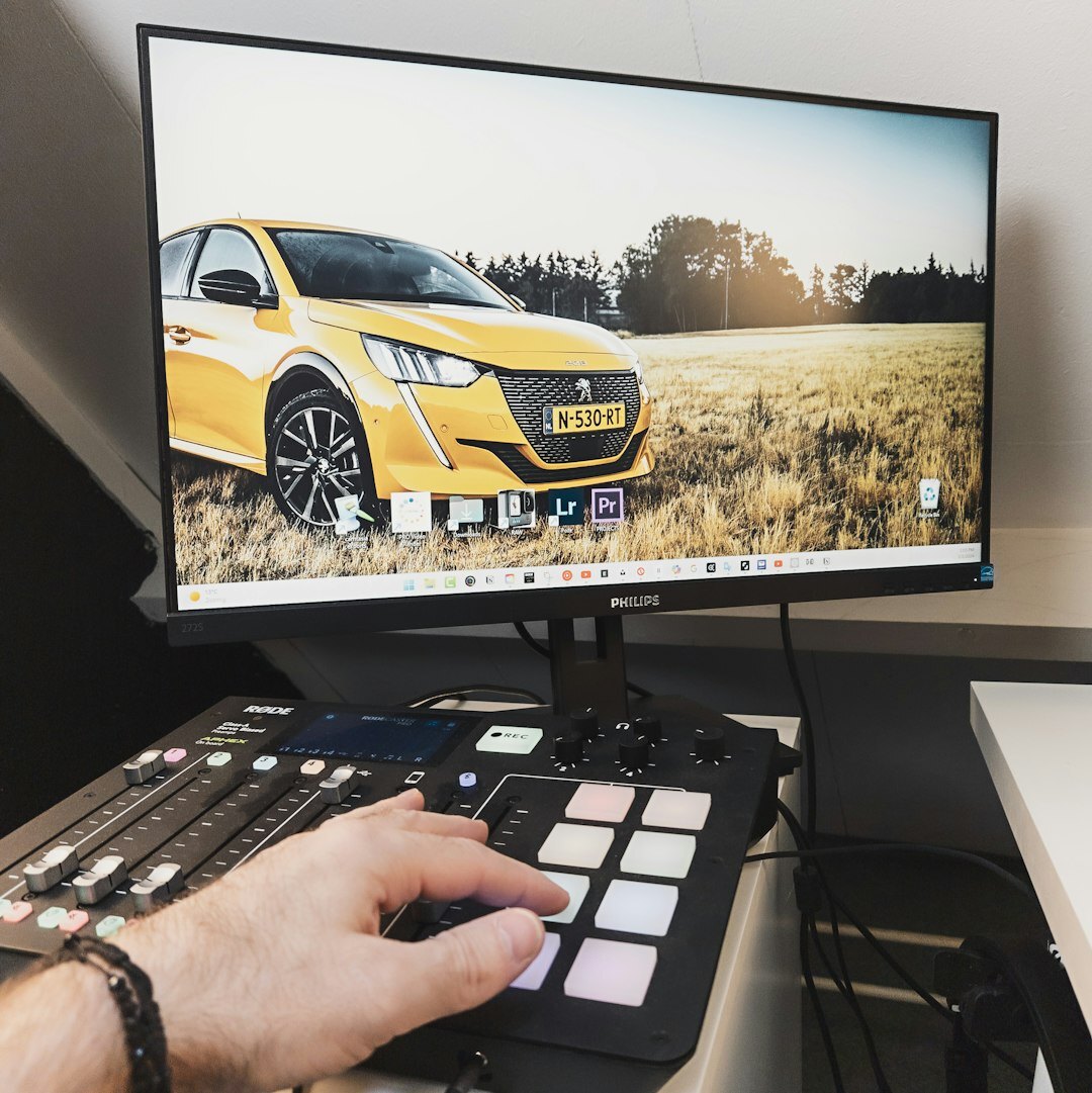 Swiss woman video editor working focused at her desk
